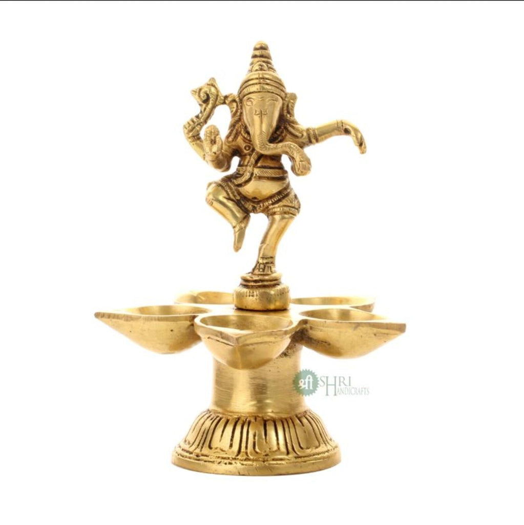 6.5 Inch Dancing Ganesha Brass Oil Lamp for Pooja & Festive Decor