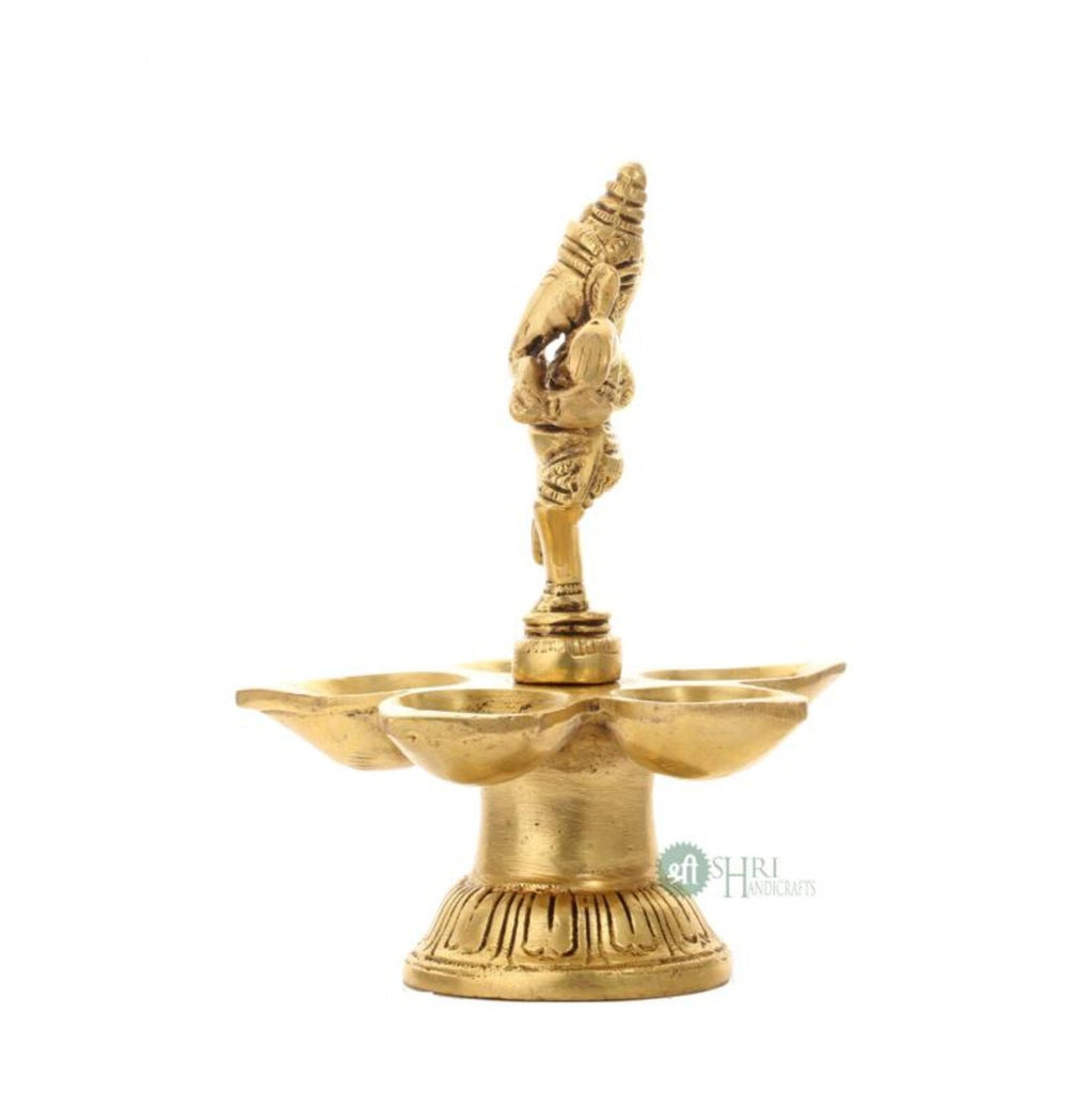 6.5 Inch Dancing Ganesha Brass Oil Lamp for Pooja & Festive Decor