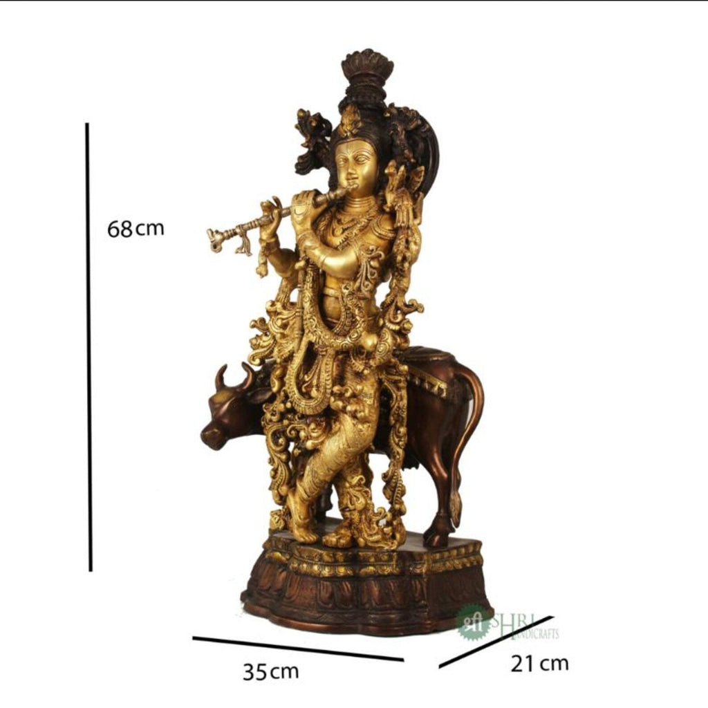 27 Inch Brass Krishna with Cow