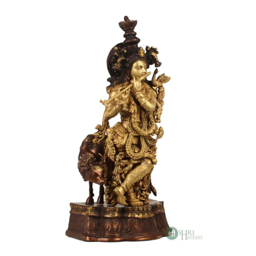 27 Inch Brass Krishna with Cow