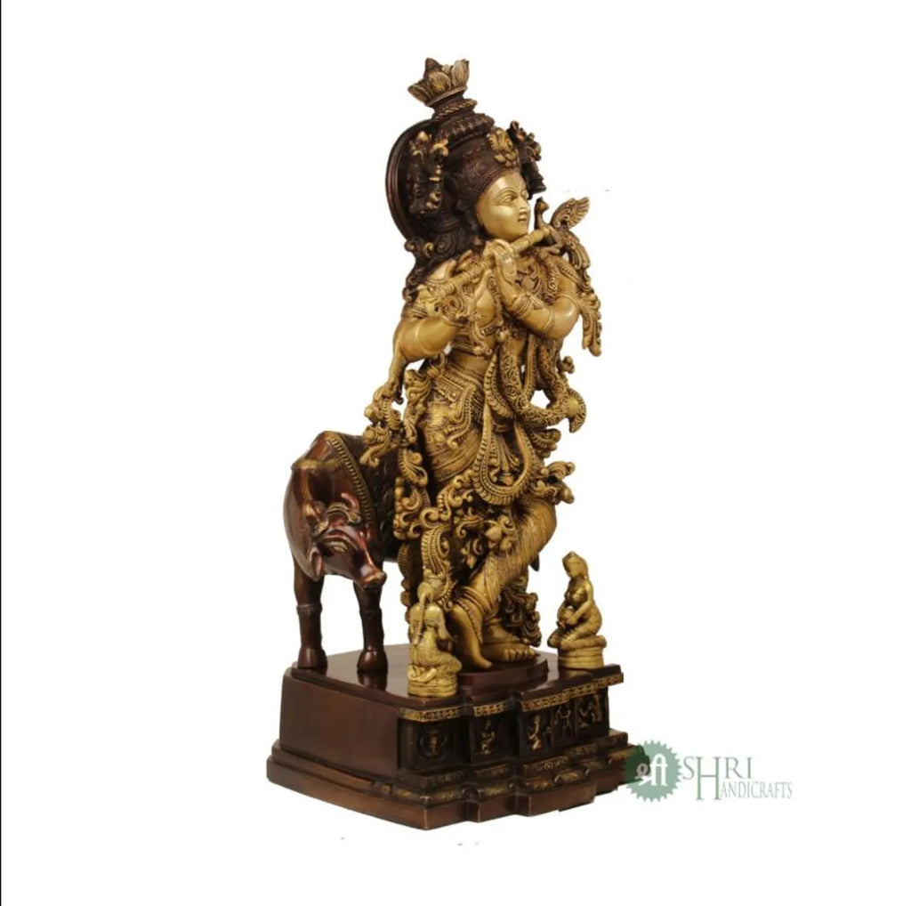 29 Inch Brass Krishna with Cow
