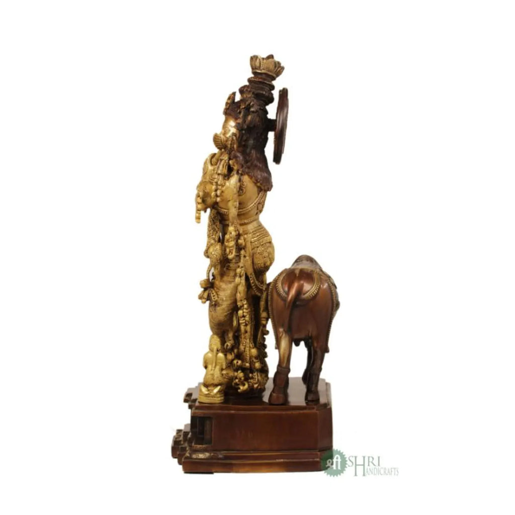 29 Inch Brass Krishna with Cow
