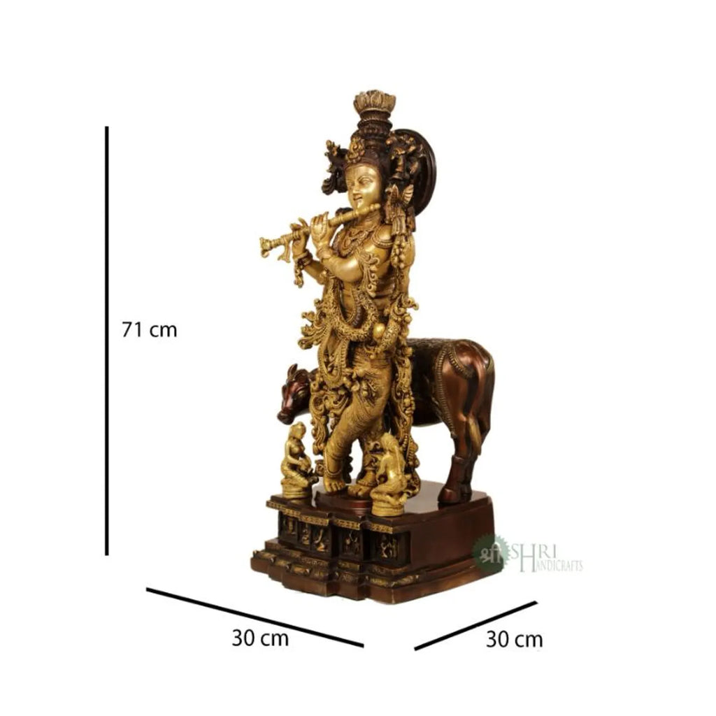 29 Inch Brass Krishna with Cow