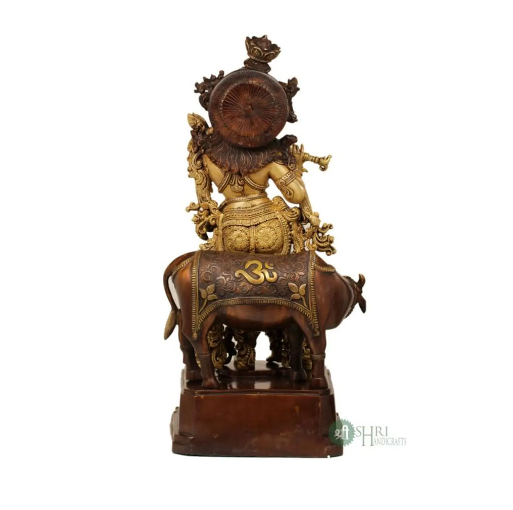 29 Inch Brass Krishna with Cow