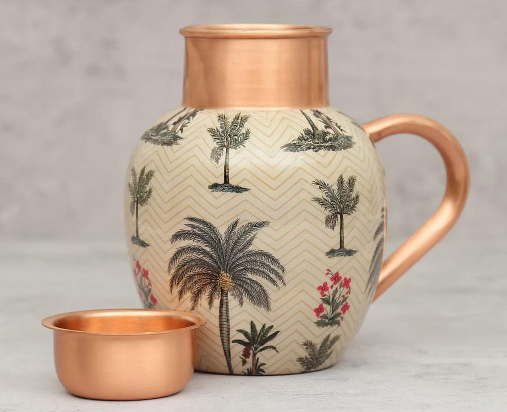 Chevron Palms Pure Copper Jug Set