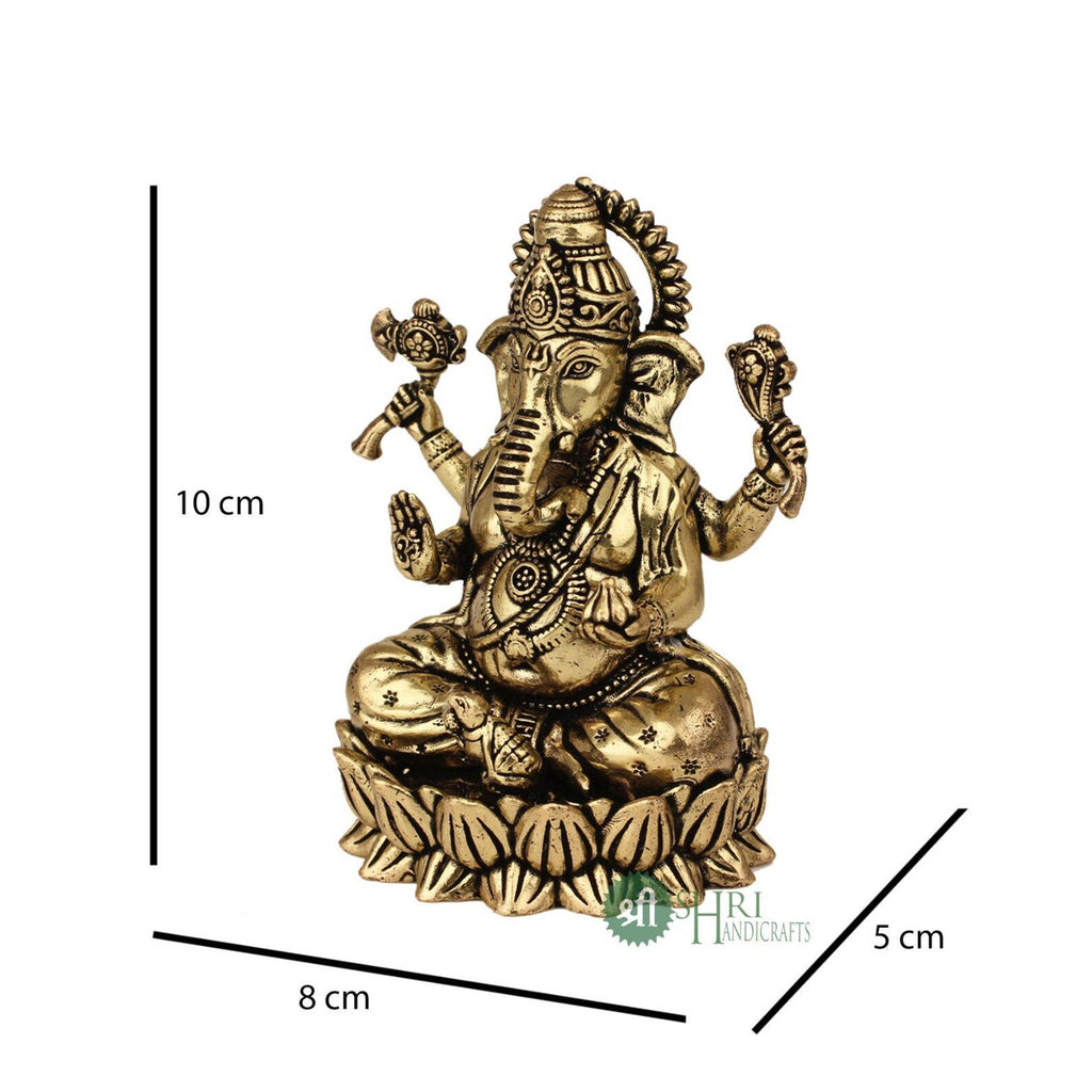 4 Inch Brass Ganesha Idol on Lotus Base
