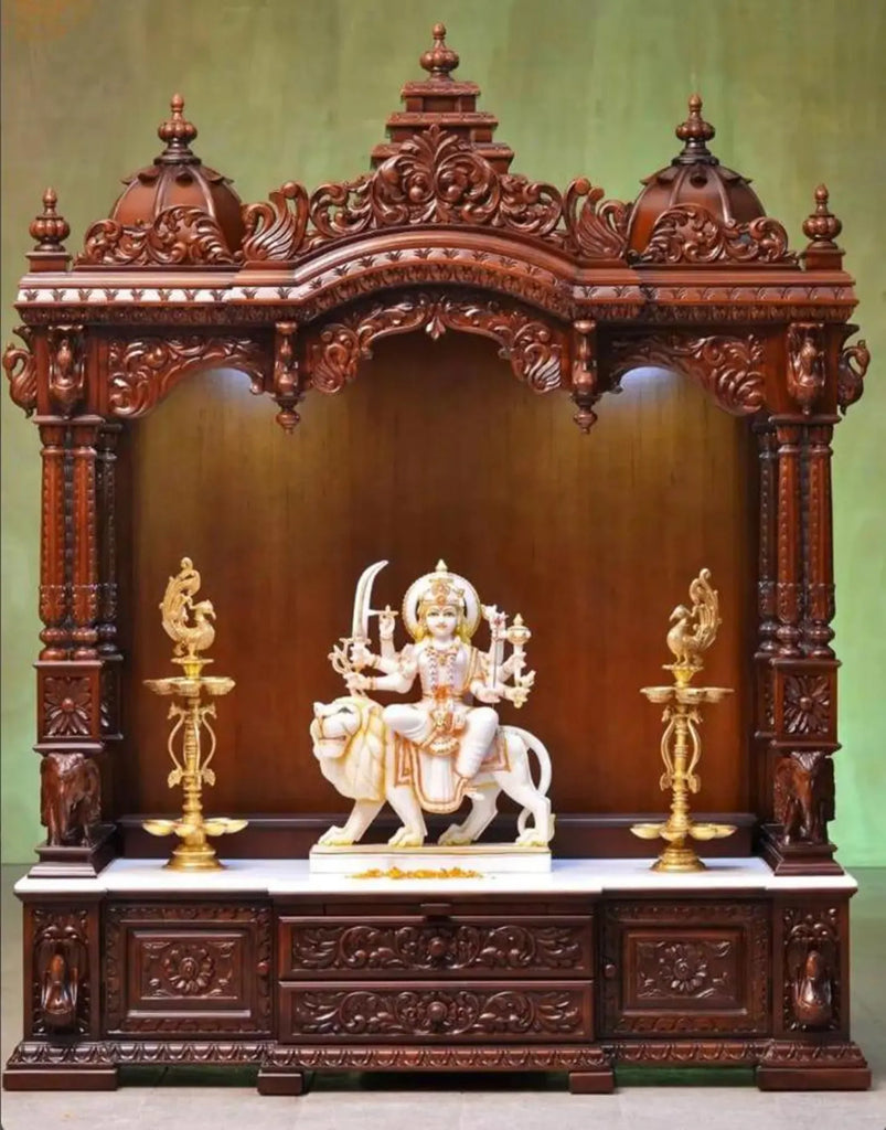 Elegant Wooden Pooja Mandir with Drawers