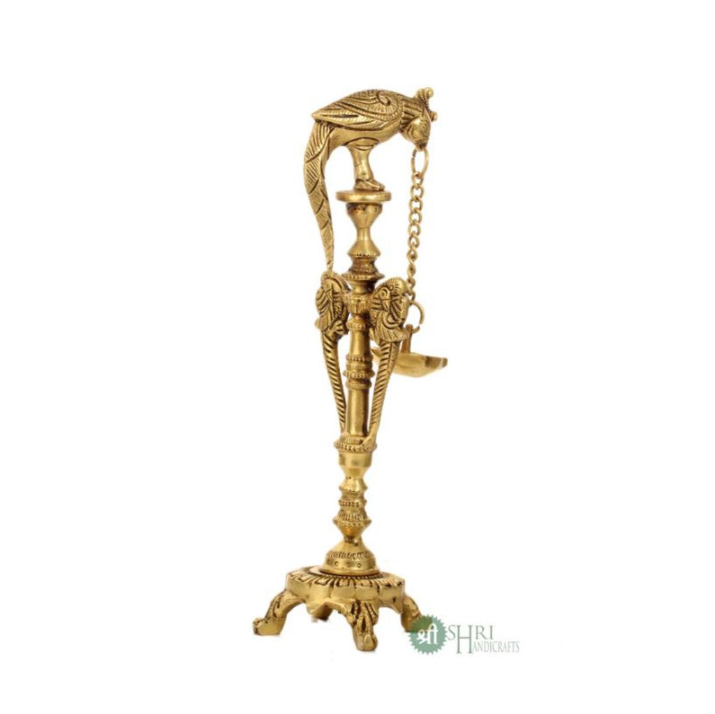 12 Inch Handcrafted Standing Brass Oil Lamp for Home & Temple