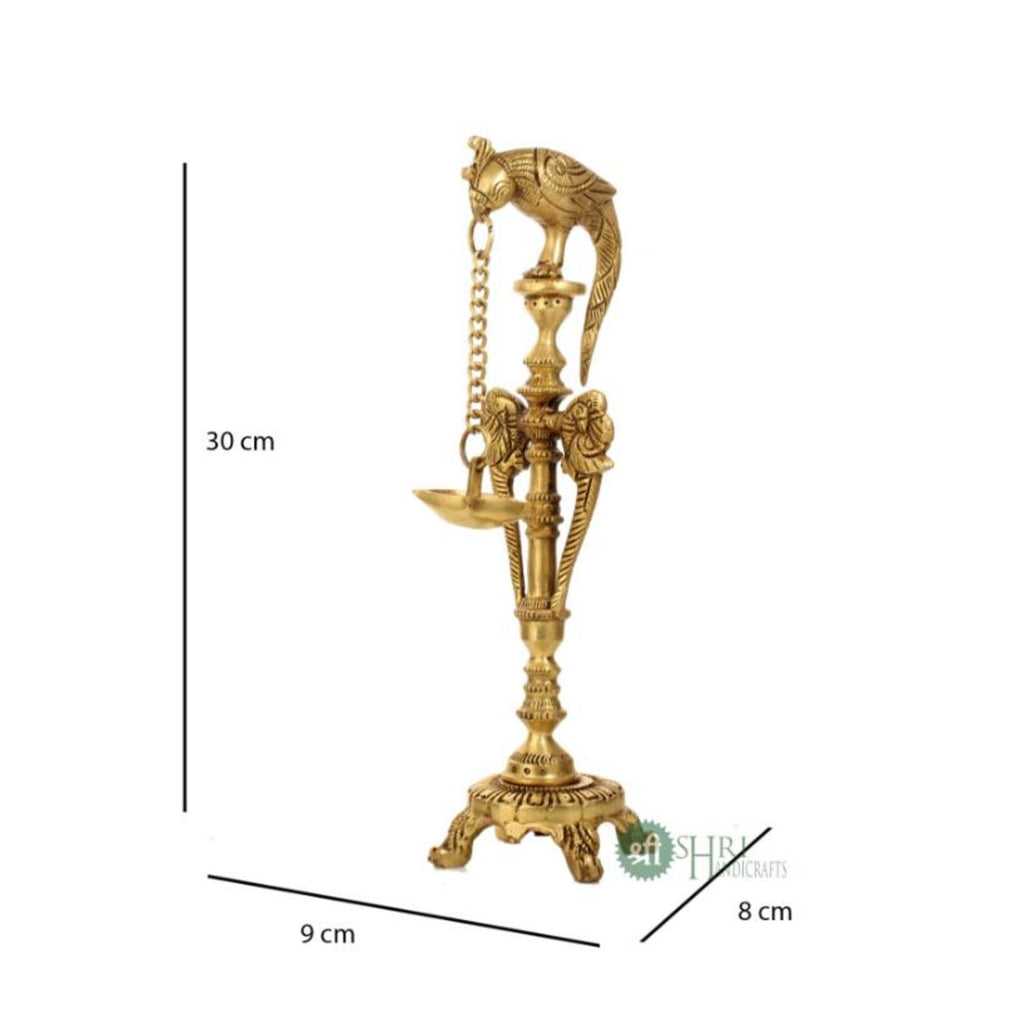 12 Inch Handcrafted Standing Brass Oil Lamp for Home & Temple
