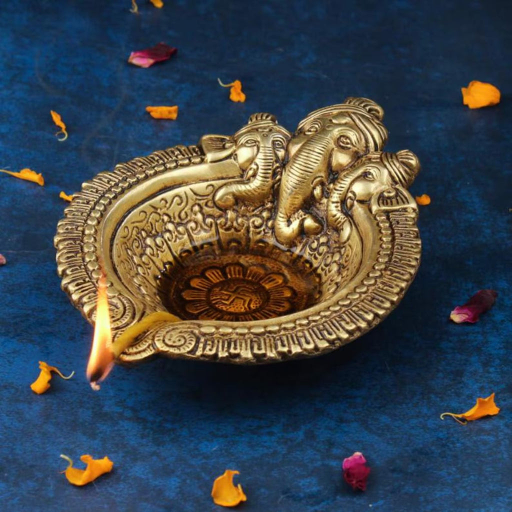 6 Inch Traditional Ganesha Oil Lamp for Pooja & Decor