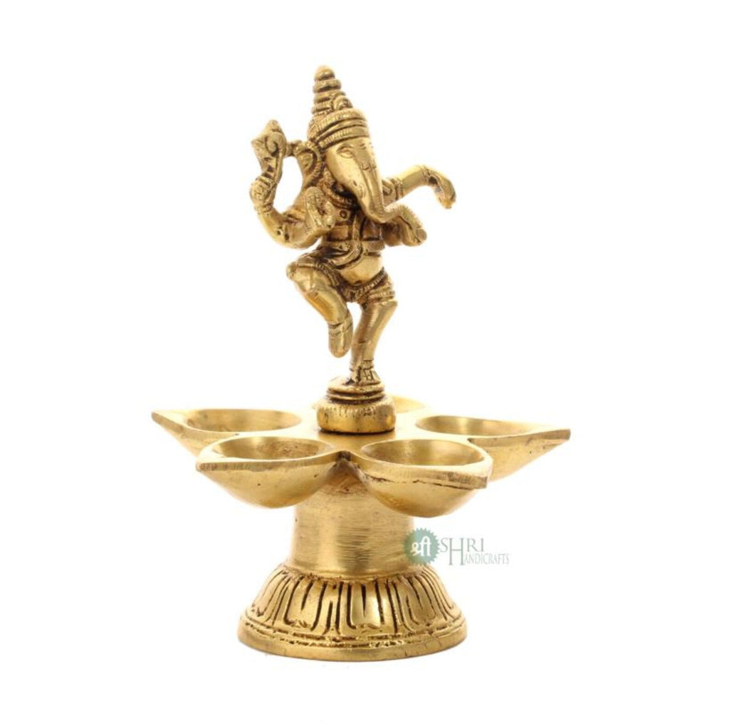 6.5 Inch Dancing Ganesha Brass Oil Lamp for Pooja & Festive Decor