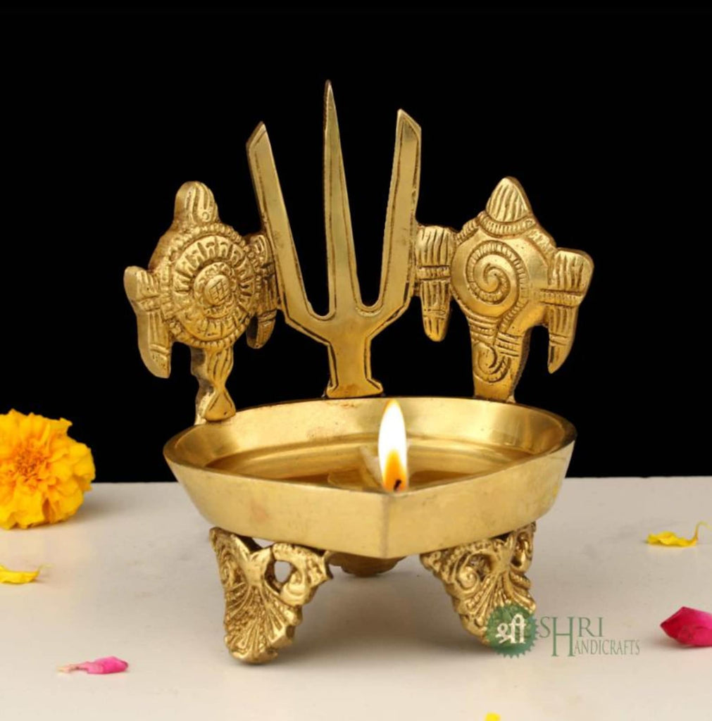 5 Inch Brass Shanku Chakra Namam Diya