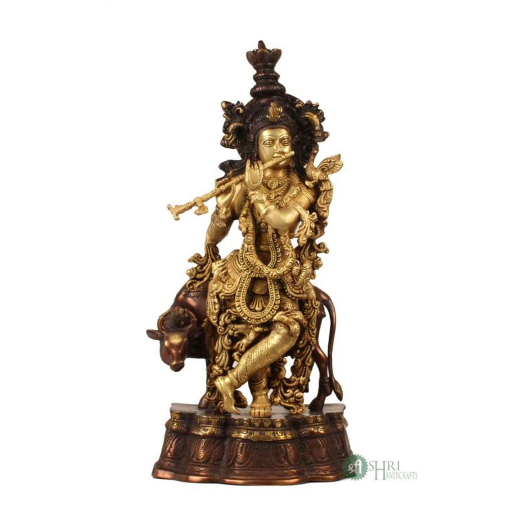 27 Inch Brass Krishna with Cow