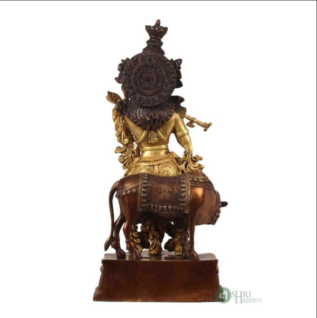 27 Inch Brass Krishna with Cow