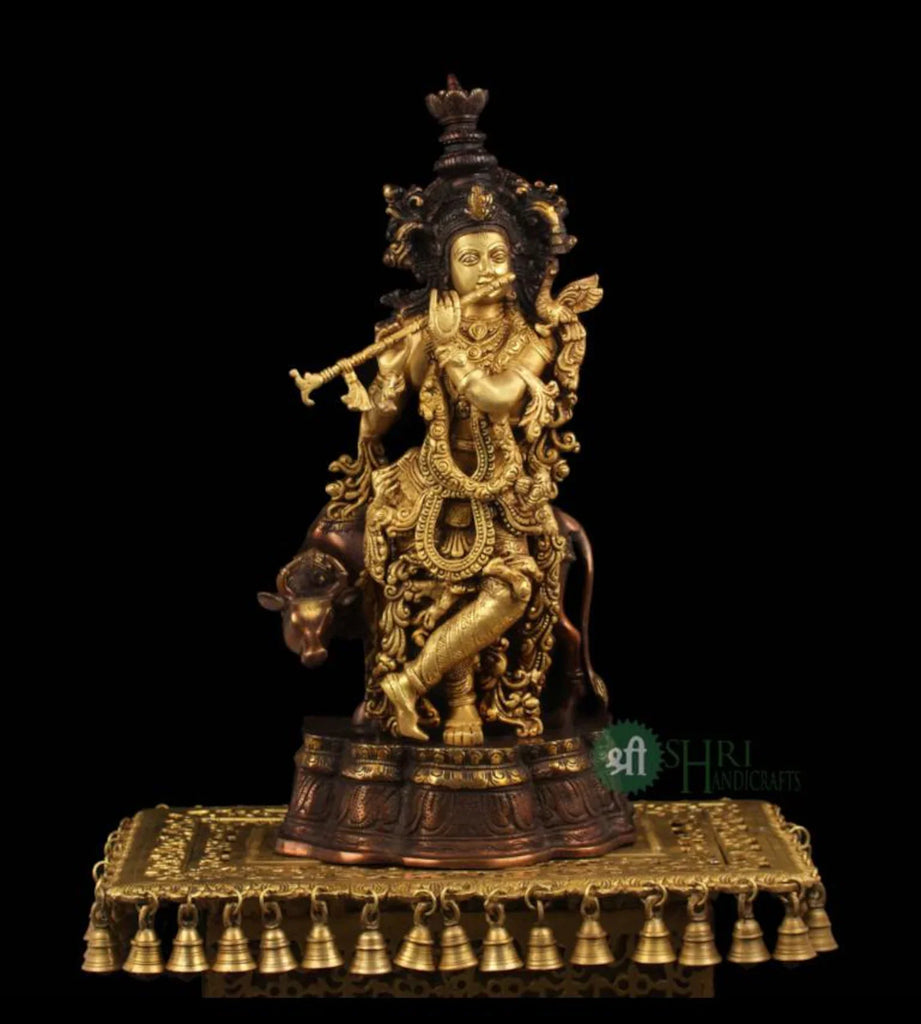 27 Inch Brass Krishna with Cow
