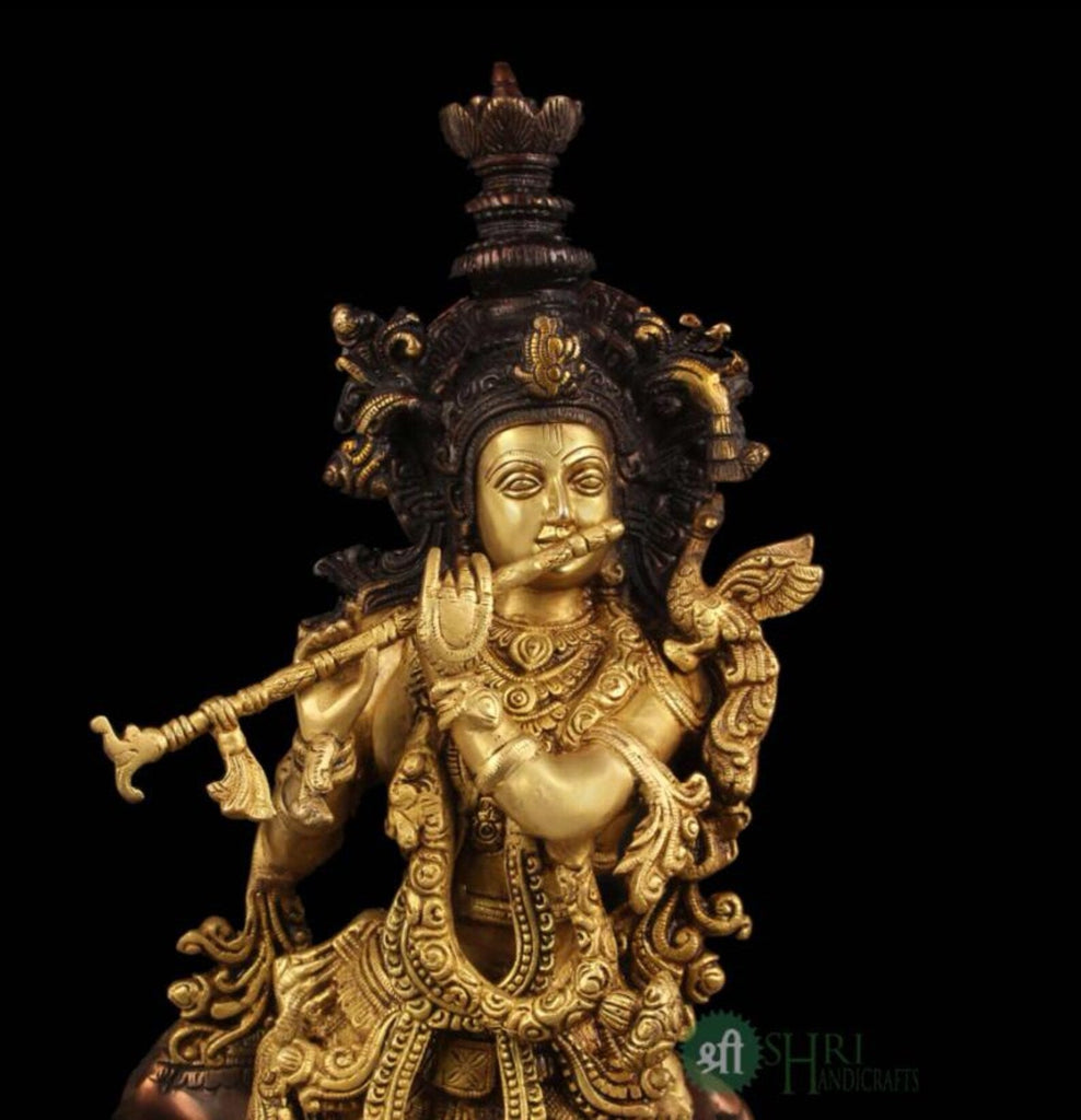 27 Inch Brass Krishna with Cow