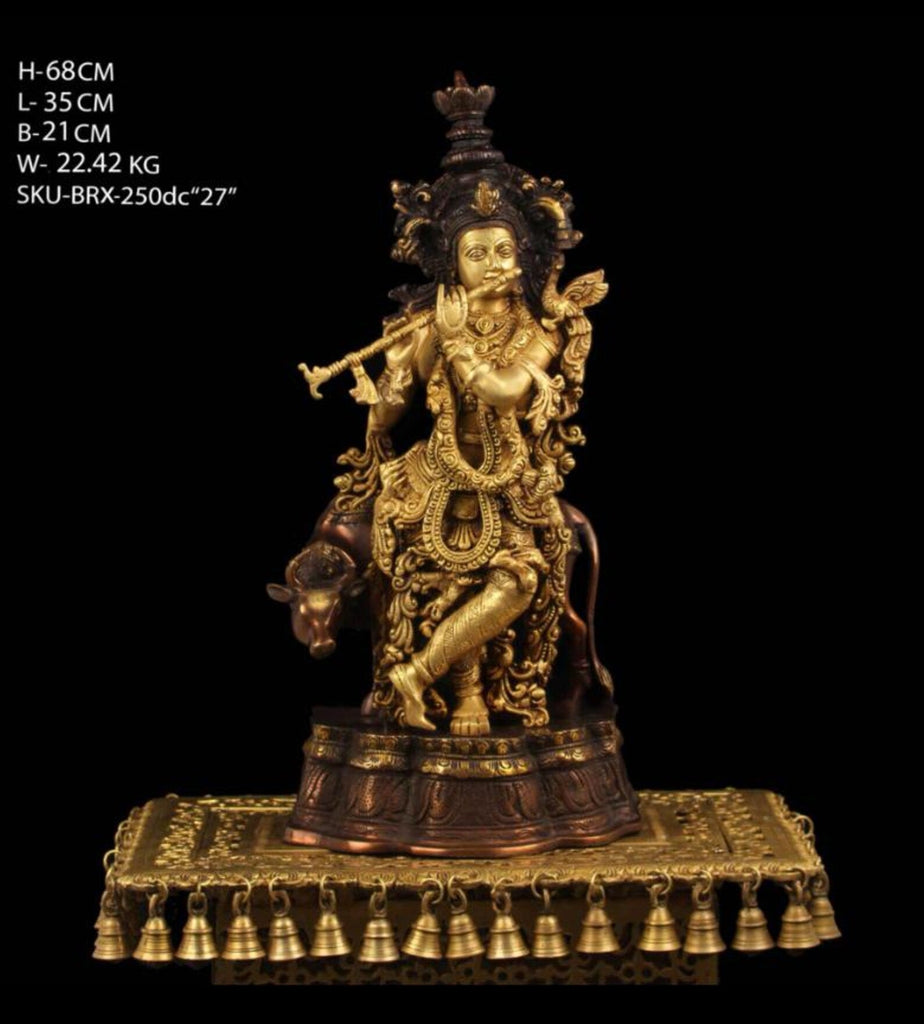 27 Inch Brass Krishna with Cow