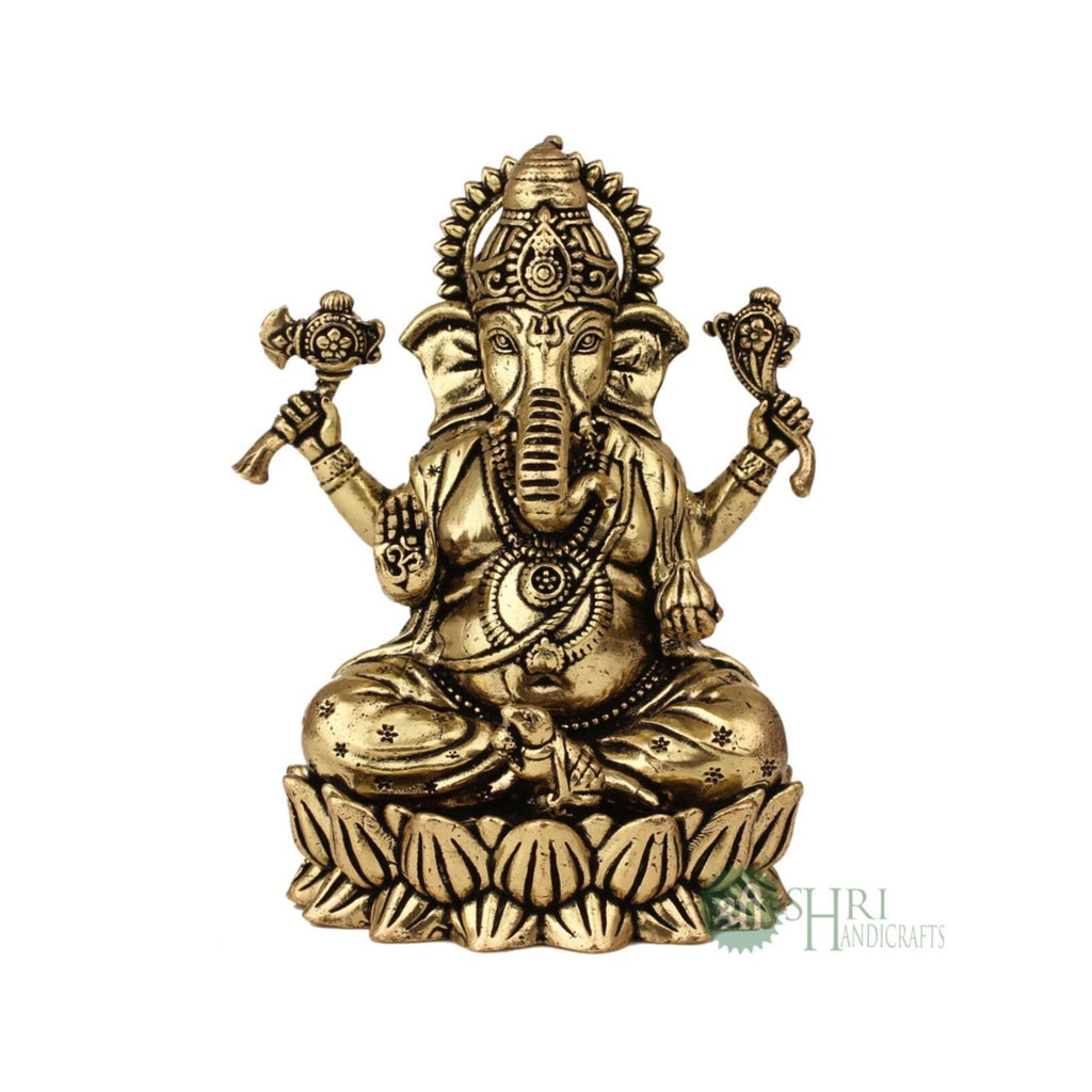 4 Inch Brass Ganesha Idol on Lotus Base