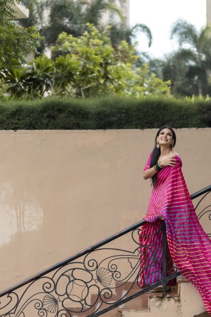 Women's Fuchsia Multi Leheriya Silk Saree - Nangalia Ruchira
