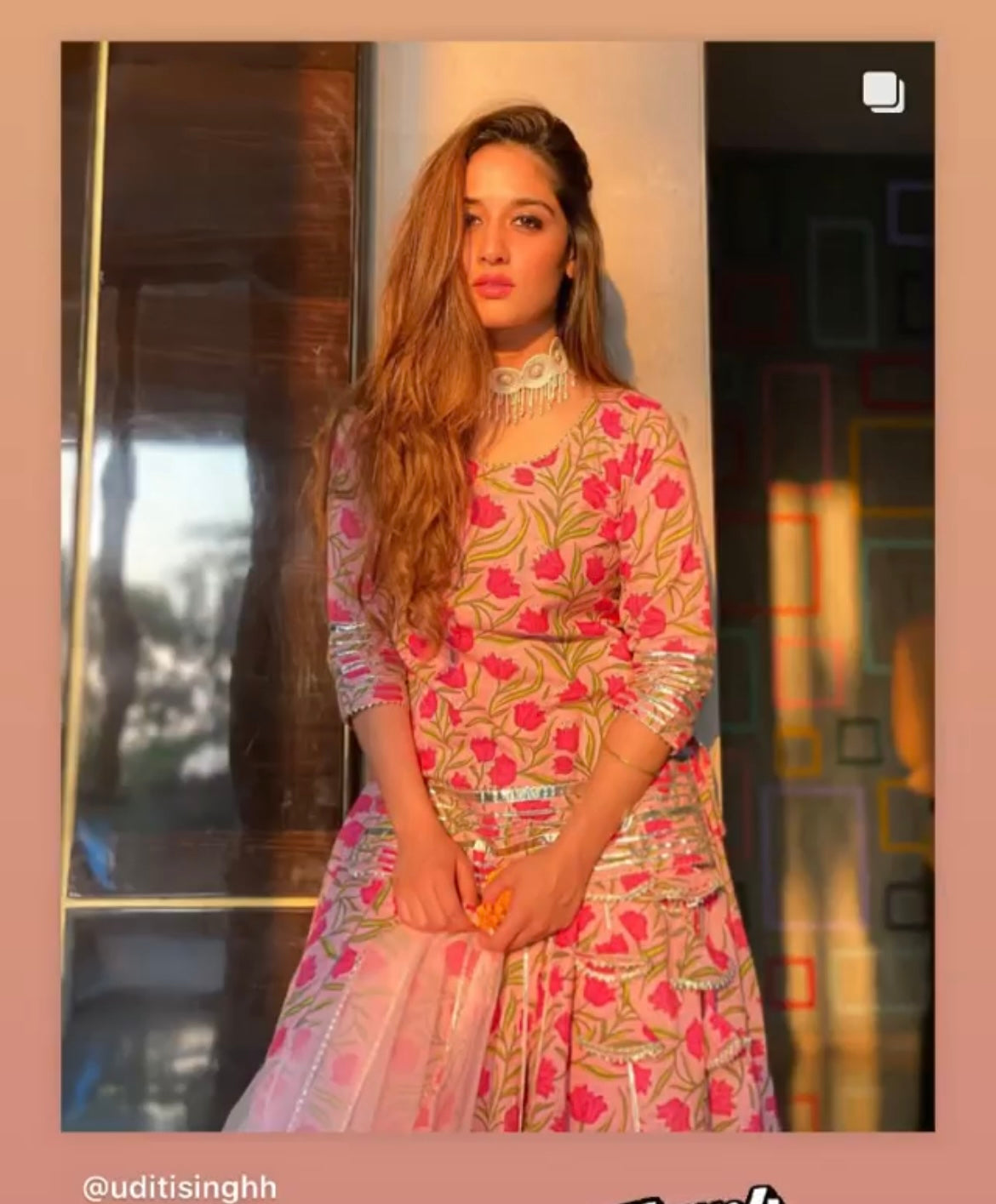 Women's Tulsi Pink Cotton Hand Block Skirt Set