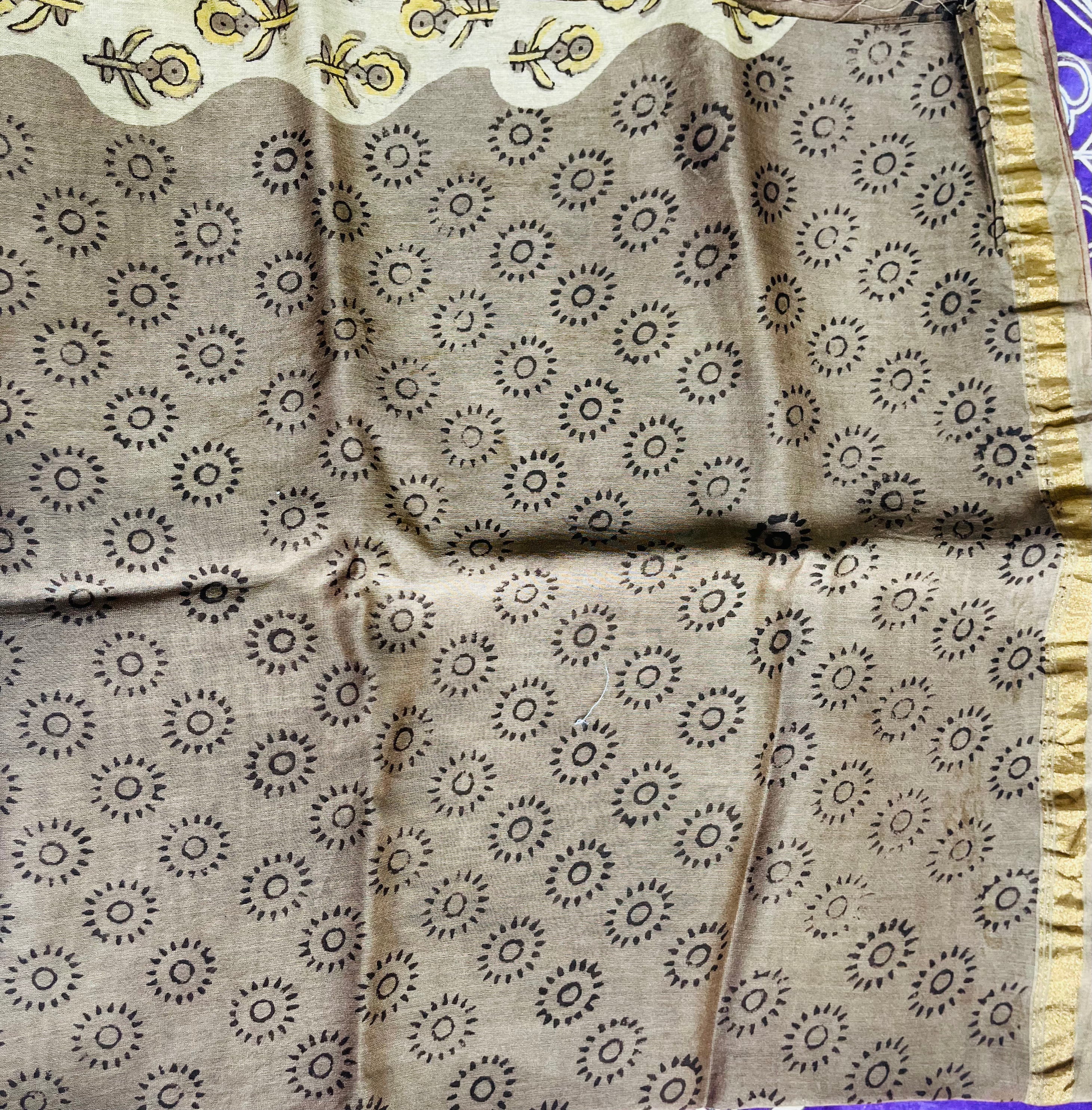 Women's Brown-Beige Ajrakh Printed Chanderi Saree - Nangalia Ruchira