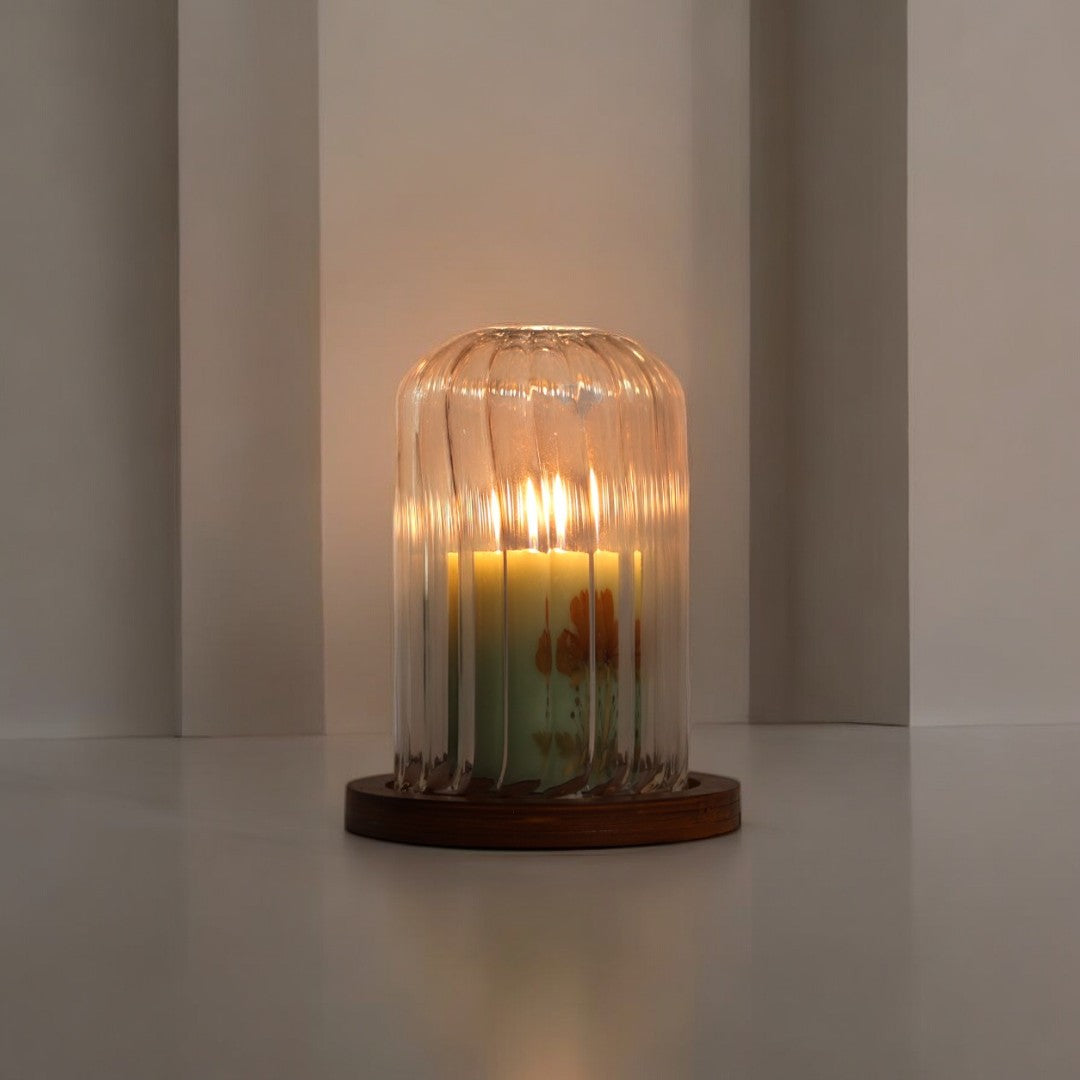 Decorative Glass Dome with Wooden Base - Natriel