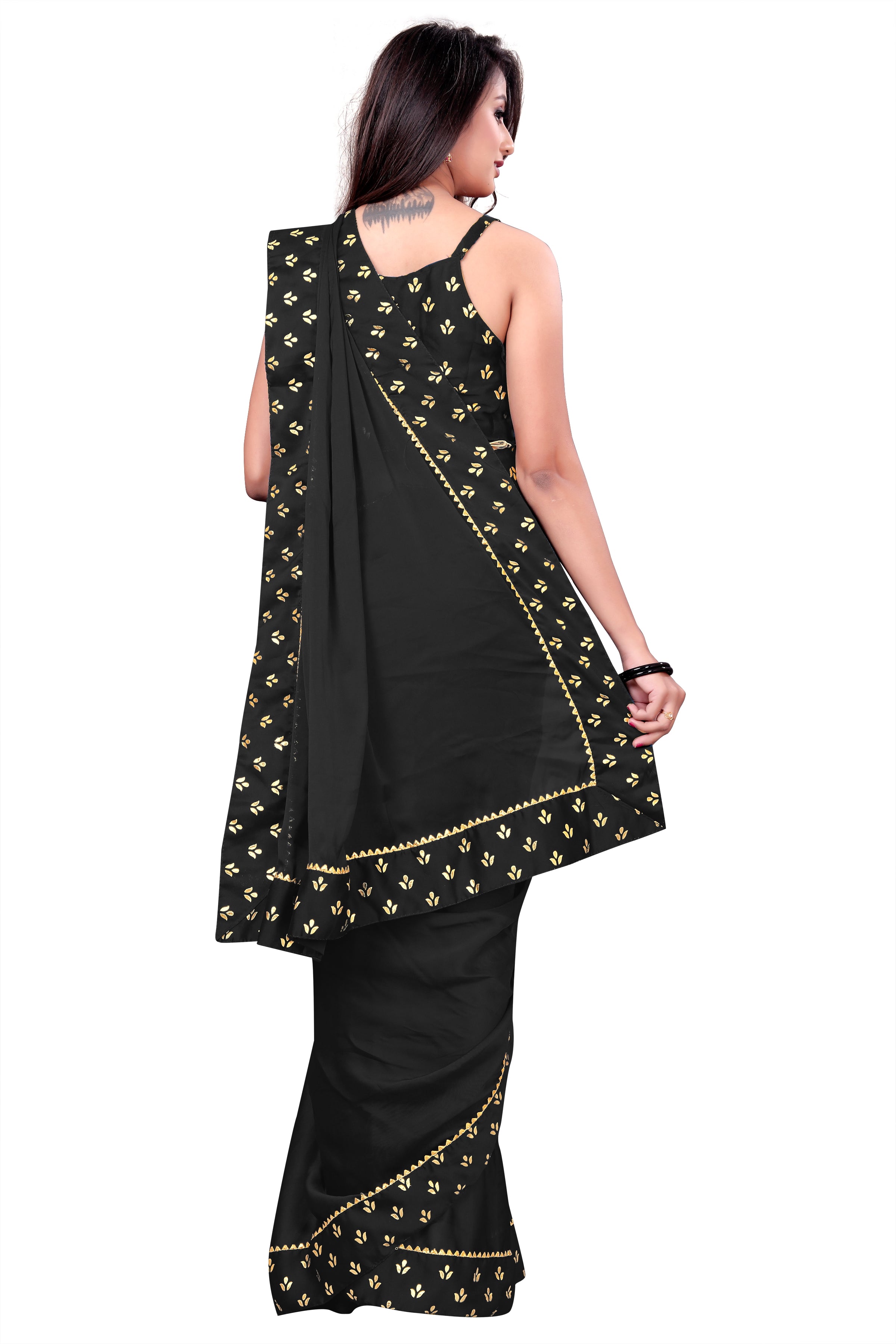 Women's Foil Emblishment Border Reception Wear Art Silk Saree With Foil Printed Blouse Piece(Black) - NIMIDHYA