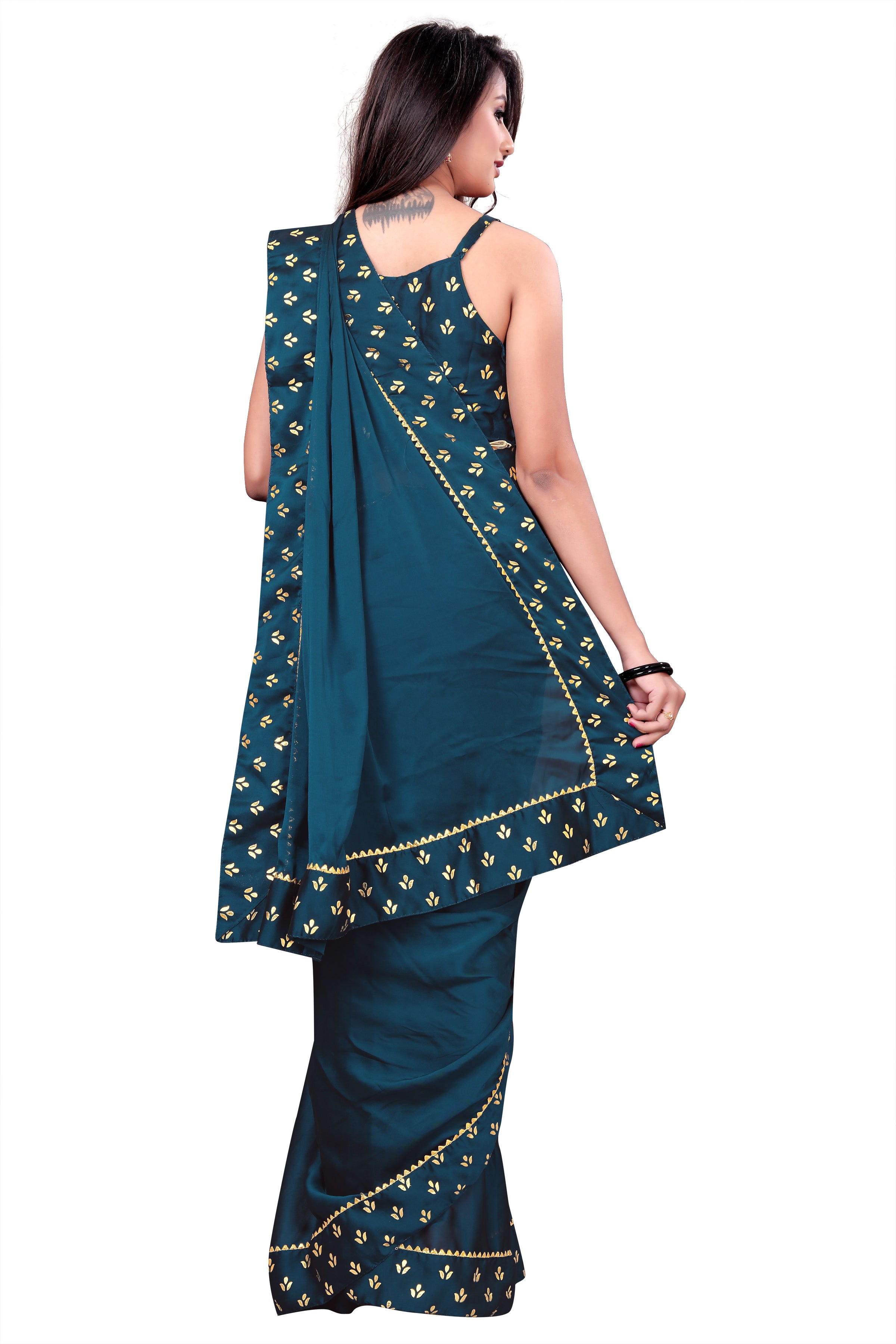 Women's Foil Emblishment Border Reception Wear Art Silk Saree With Foil Printed Blouse Piece(Blue) - NIMIDHYA