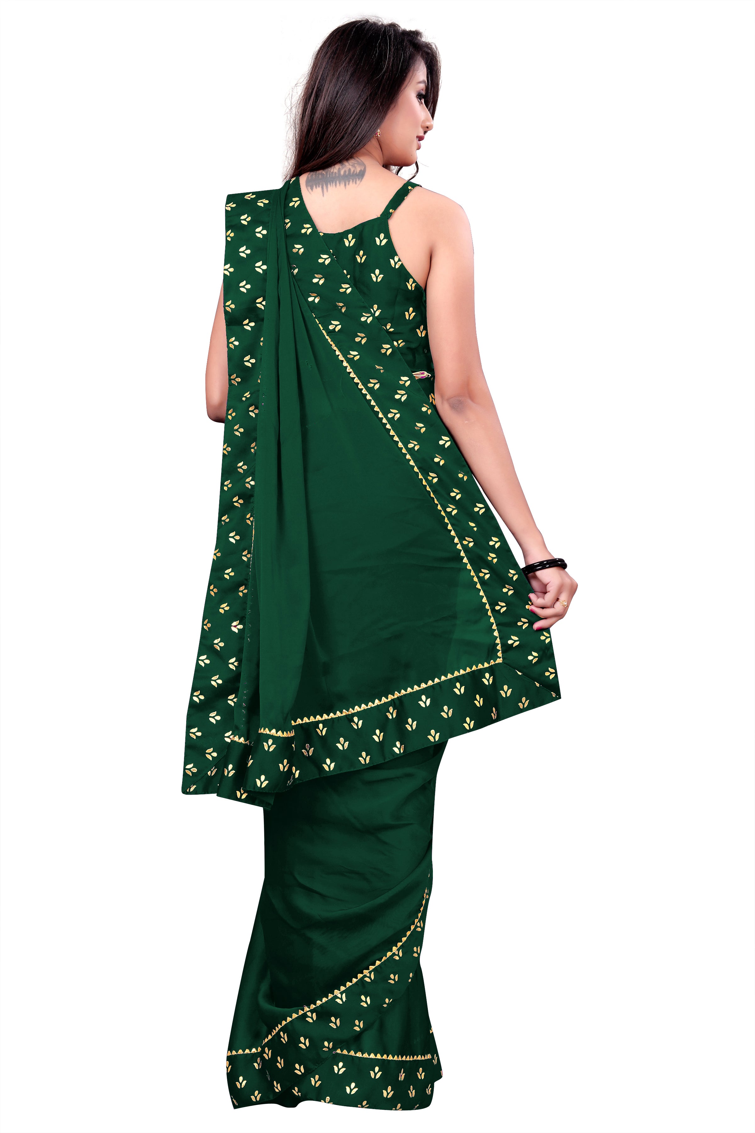 Women's Foil Emblishment Border Reception Wear Art Silk Saree With Foil Printed Blouse Piece(Green) - NIMIDHYA