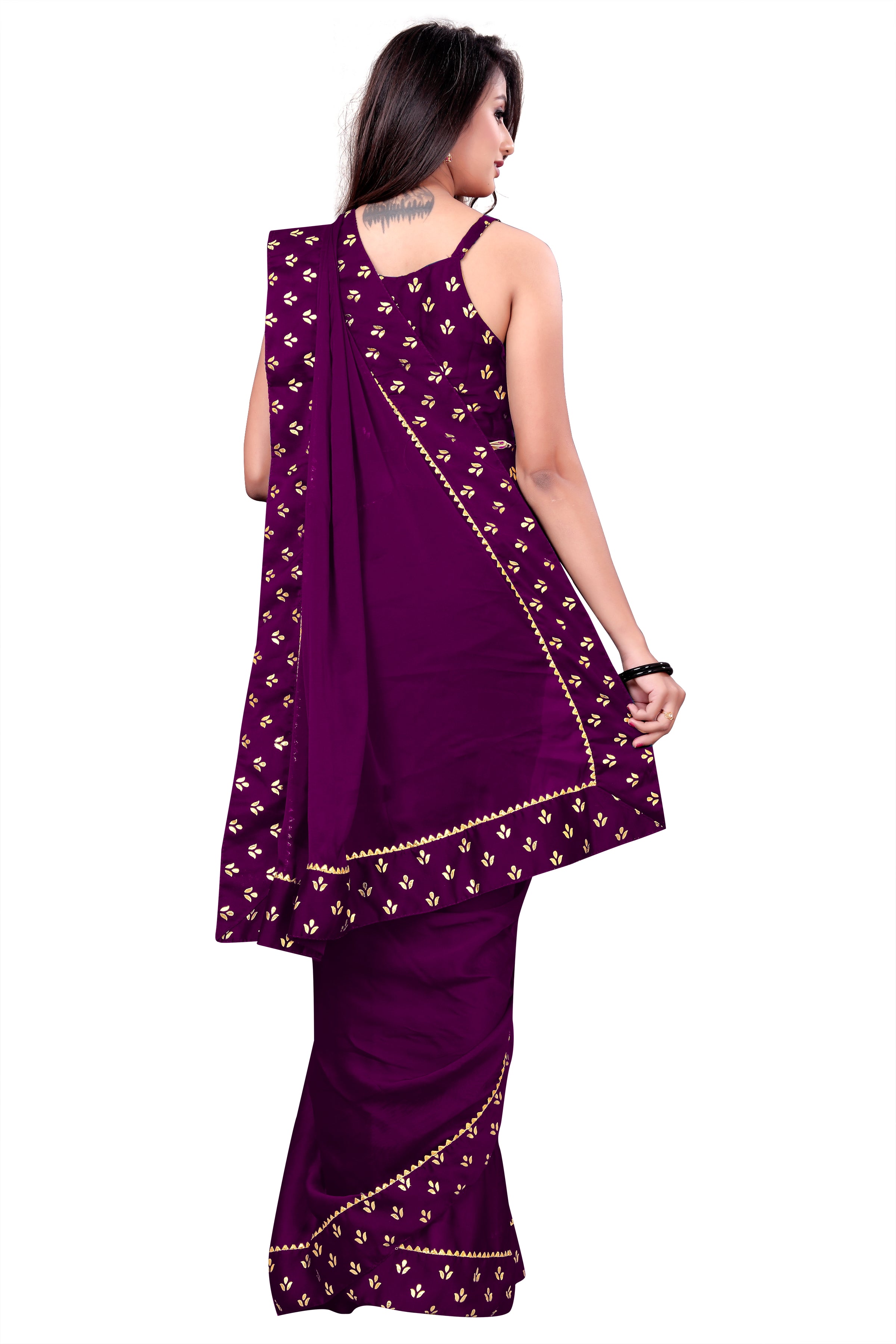 Women's Foil Emblishment Border Reception Wear Art Silk Saree With Foil Printed Blouse Piece(Purple) - NIMIDHYA