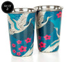 Aerial Moments Steel Tumbler Set of 2 | Crane & Floral Print Stainless Steel Glasses