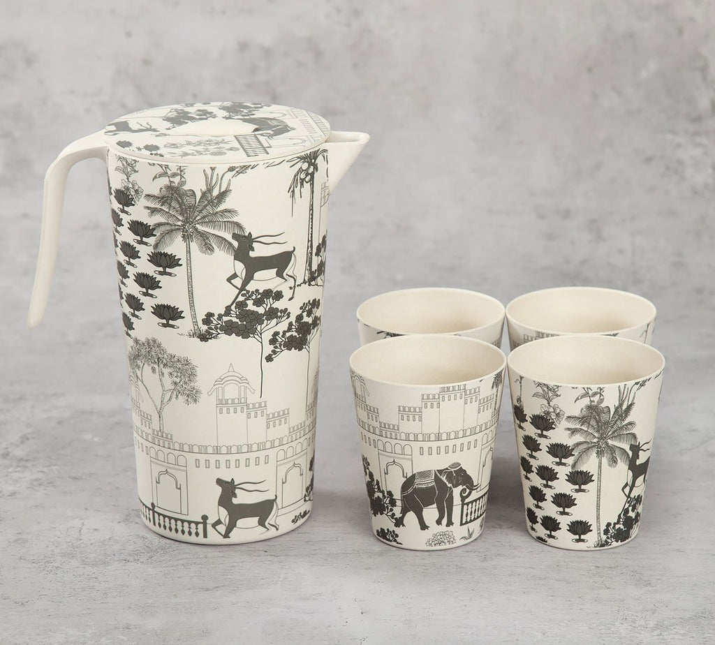 Monochrome Palatial Courtyard Bamboo Jug Set