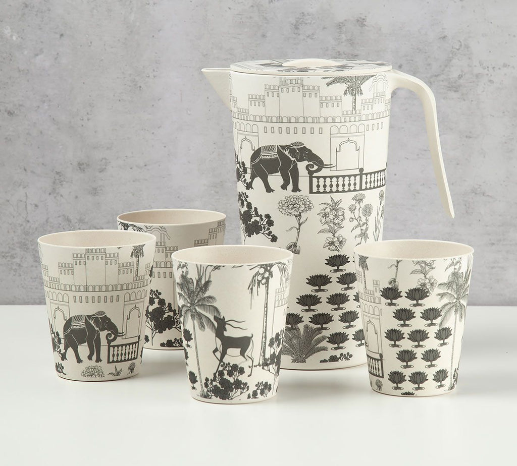 Monochrome Palatial Courtyard Bamboo Jug Set