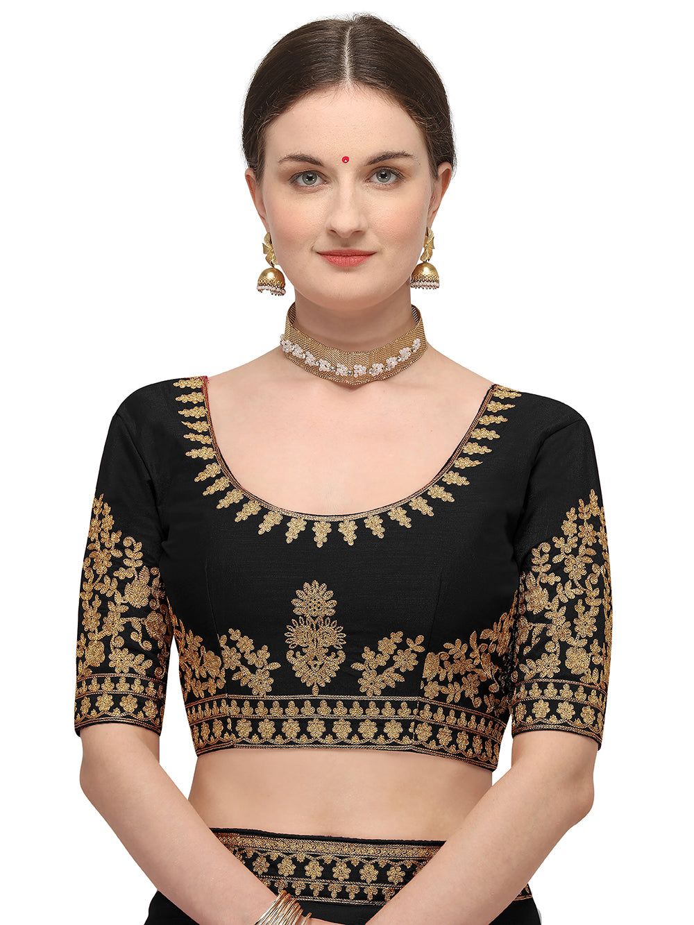 Women's Ahir Embroidery Work Border Wedding Wear Dupion Silk Saree With Blouse Piece (Black) - NIMIDHYA