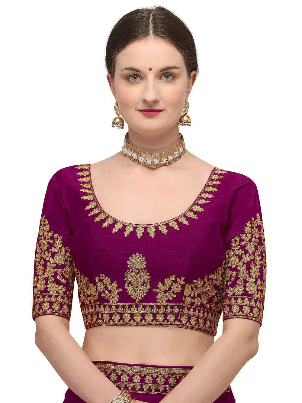 Women's Ahir Embroidery Work Border Wedding Wear Dupion Silk Saree With Blouse Piece (Purple) - NIMIDHYA