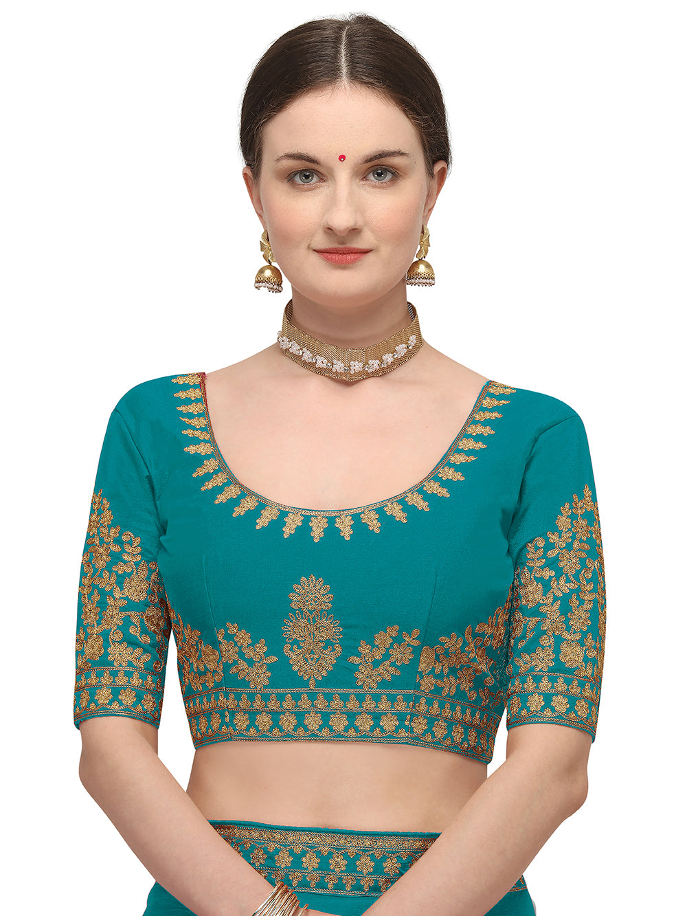 Women's Ahir Embroidery Work Border Wedding Wear Dupion Silk Saree With Blouse Piece (Sky Blue) - NIMIDHYA