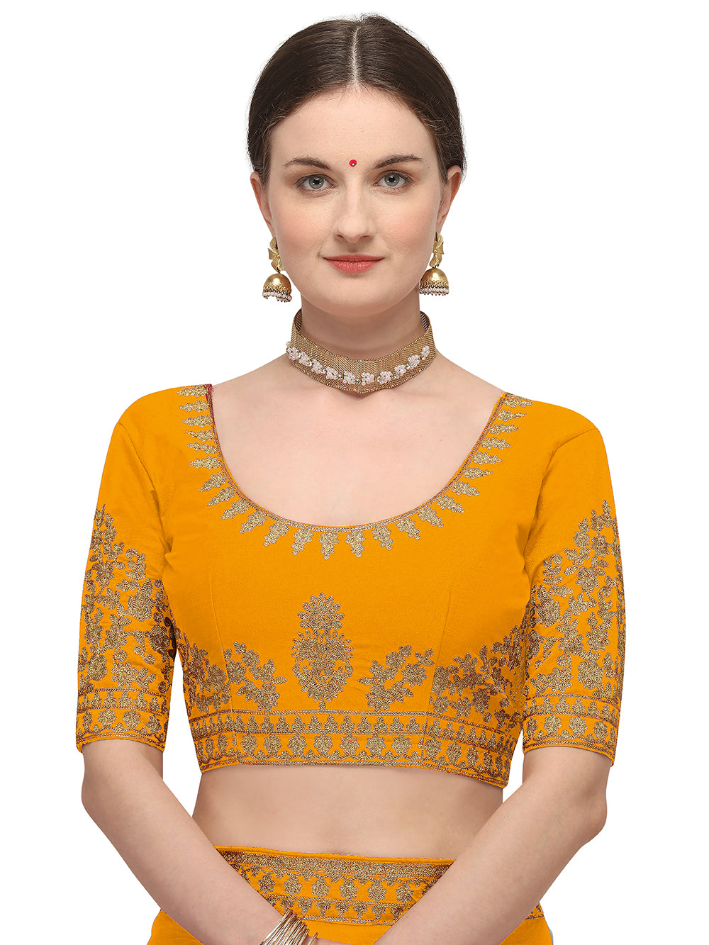Women's Ahir Embroidery Work Border Wedding Wear Dupion Silk Saree With Blouse Piece (Mustard) - NIMIDHYA