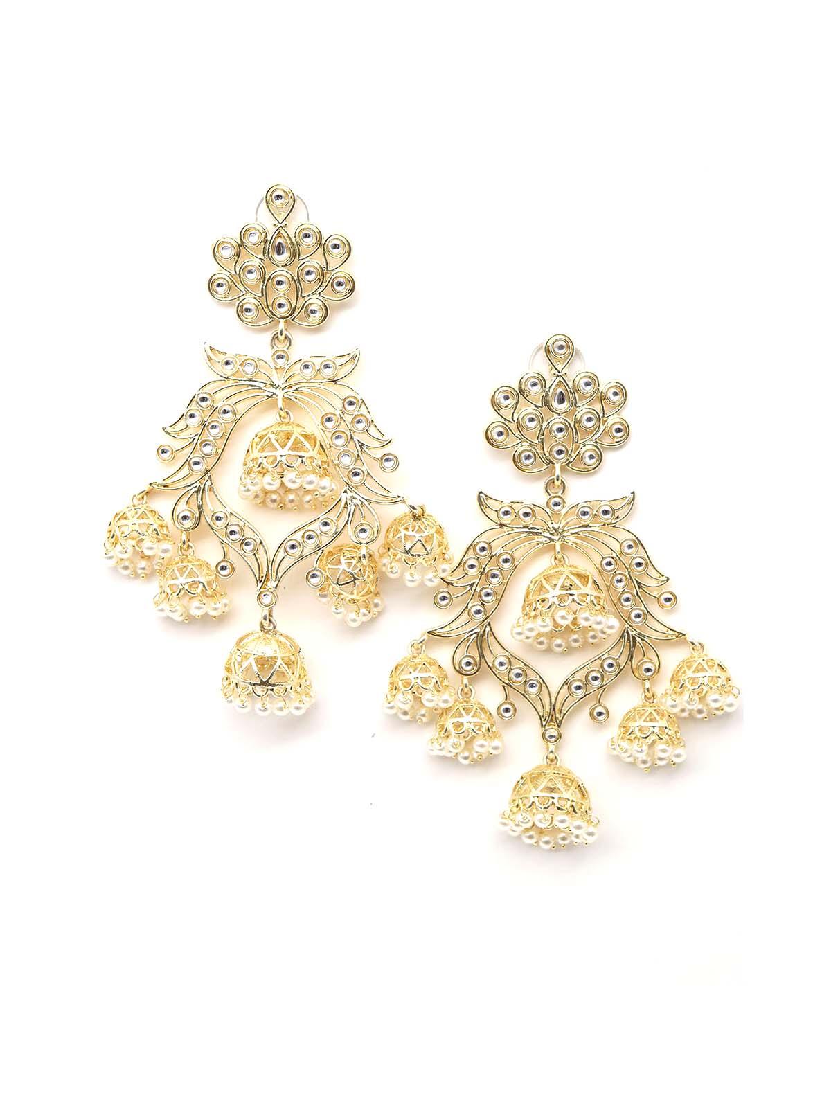 Women's Intricate Design Kundan And Pearl Dangle Earring