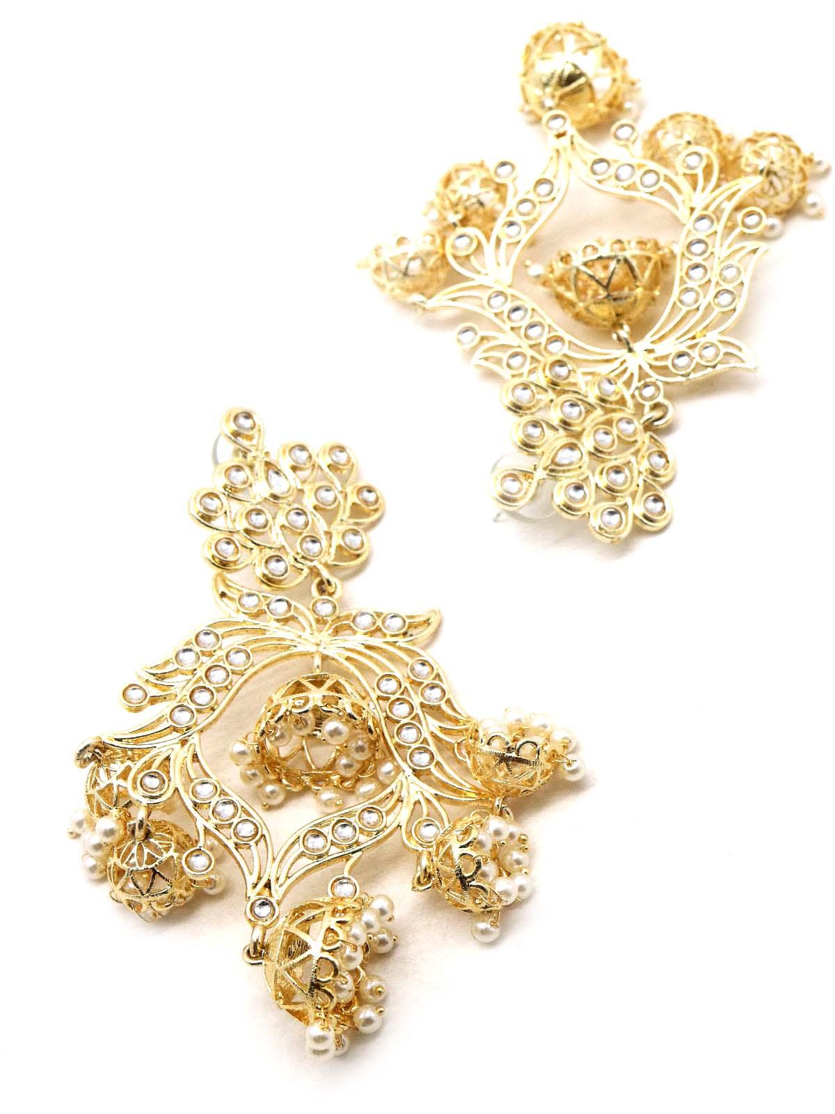 Women's Intricate Design Kundan And Pearl Dangle Earring