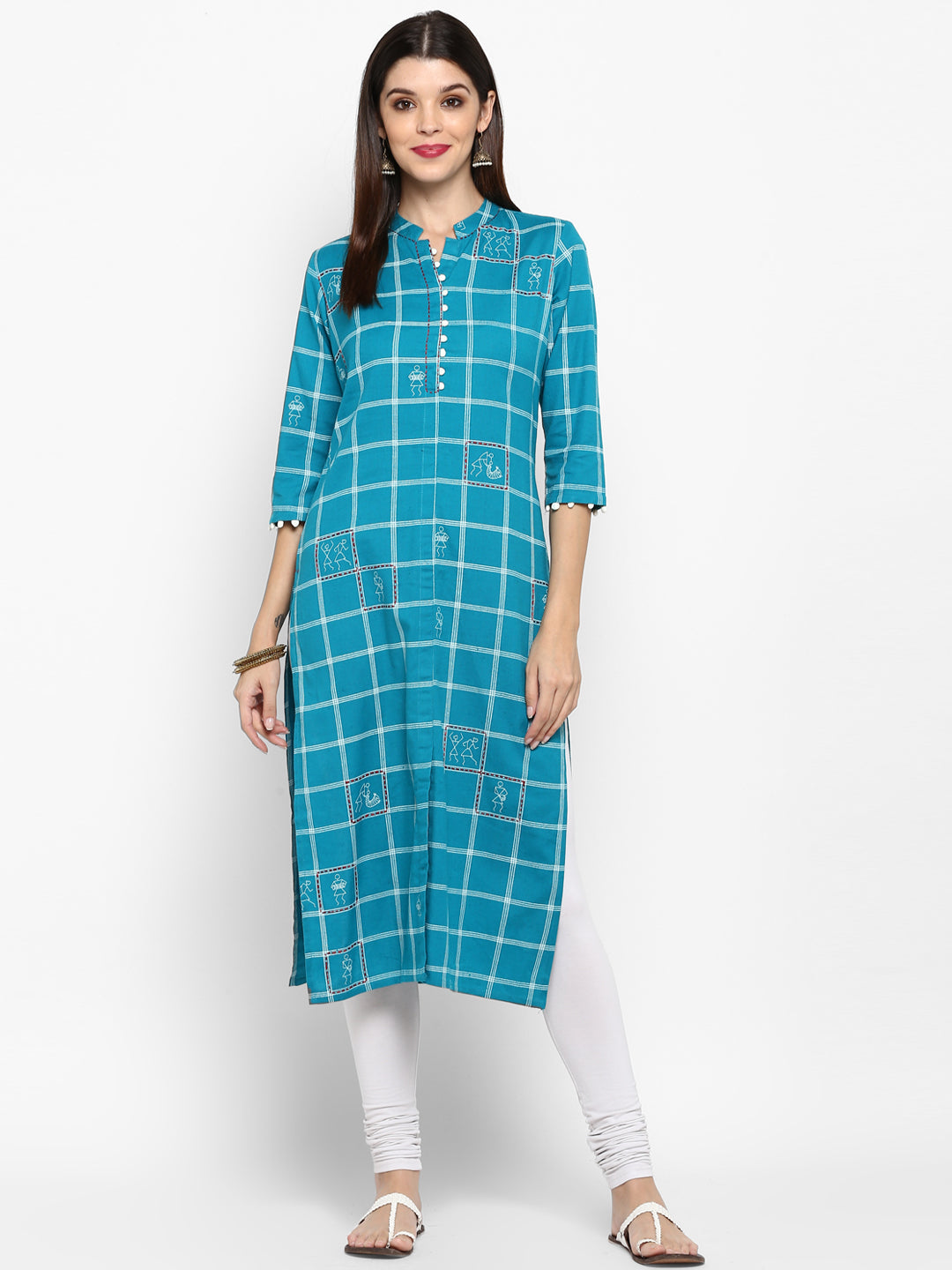 Women's Sky Blue Cotton Kurta By Vbu