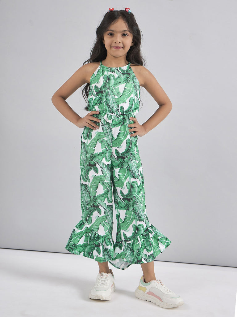 Girls Halter Neck Printed Silk Basic Jumpsuit