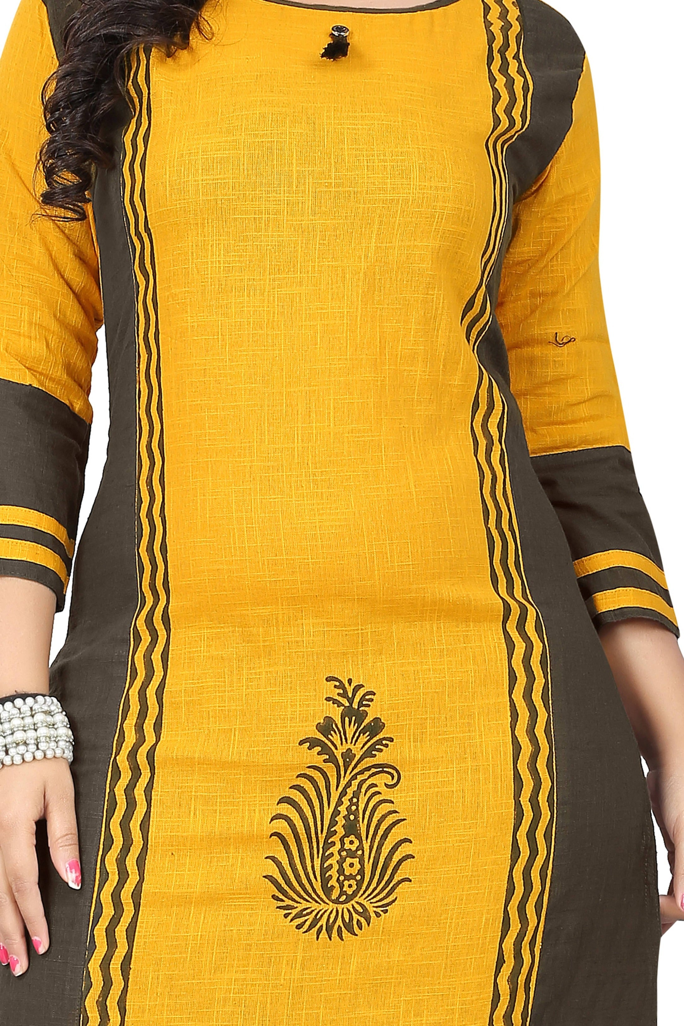 Women's Yellow Cotton Kurta