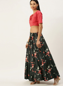 Women's Digital Print Shiney Satin Semistitched Lehenga Choli With Unstitched Blouse And Thred Work Dupatta