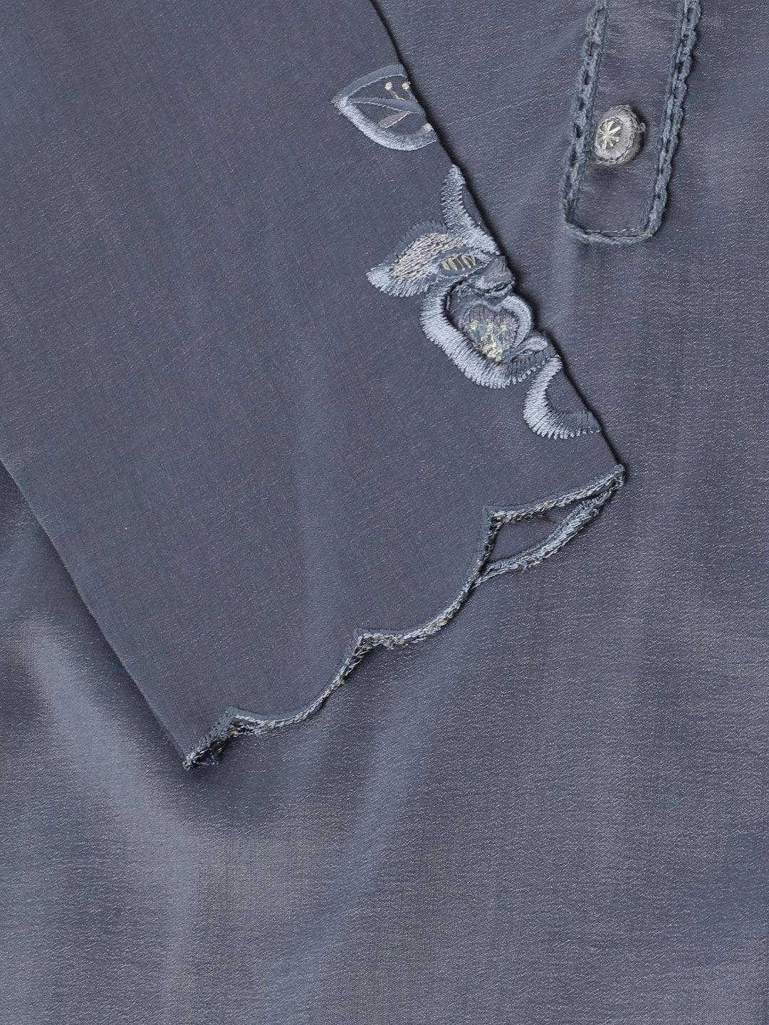 Women's Grey Chinon Silk Embroidered Straight Kurta With Trouser & Dupatta - Navyaa