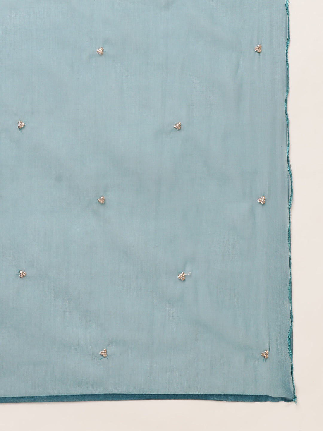 Women's Teal Chinon Silk Embroidered Straight Kurta With Trouser & Dupatta - Navyaa