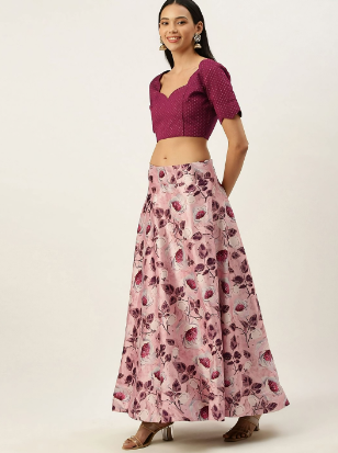 Women's Digital Print Shiney Satin Semistitched Lehenga Choli With Unstitched Blouse And Thred Work Dupatta