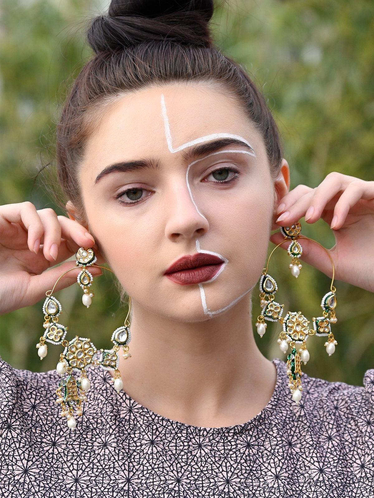 Women's Kundan Earring With Indian Motif