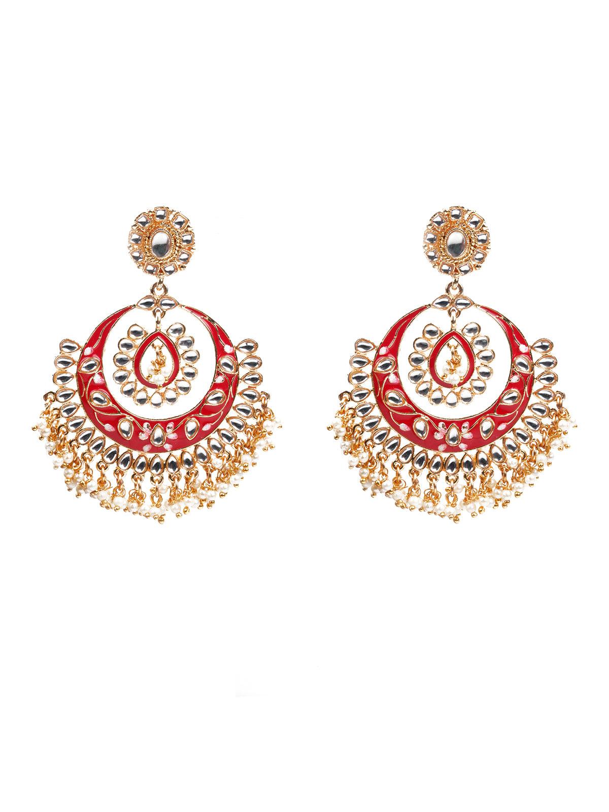 Women's Kundan Studded Meenakari Chandbali Earring