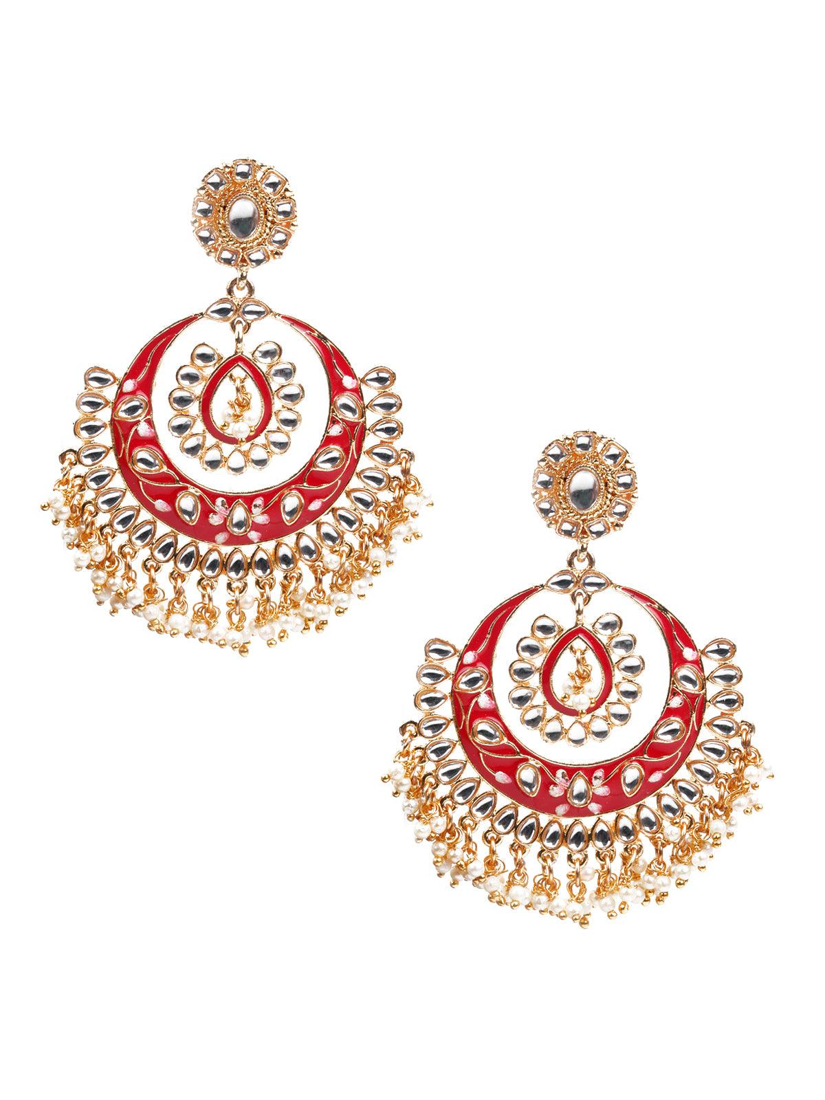 Women's Kundan Studded Meenakari Chandbali Earring