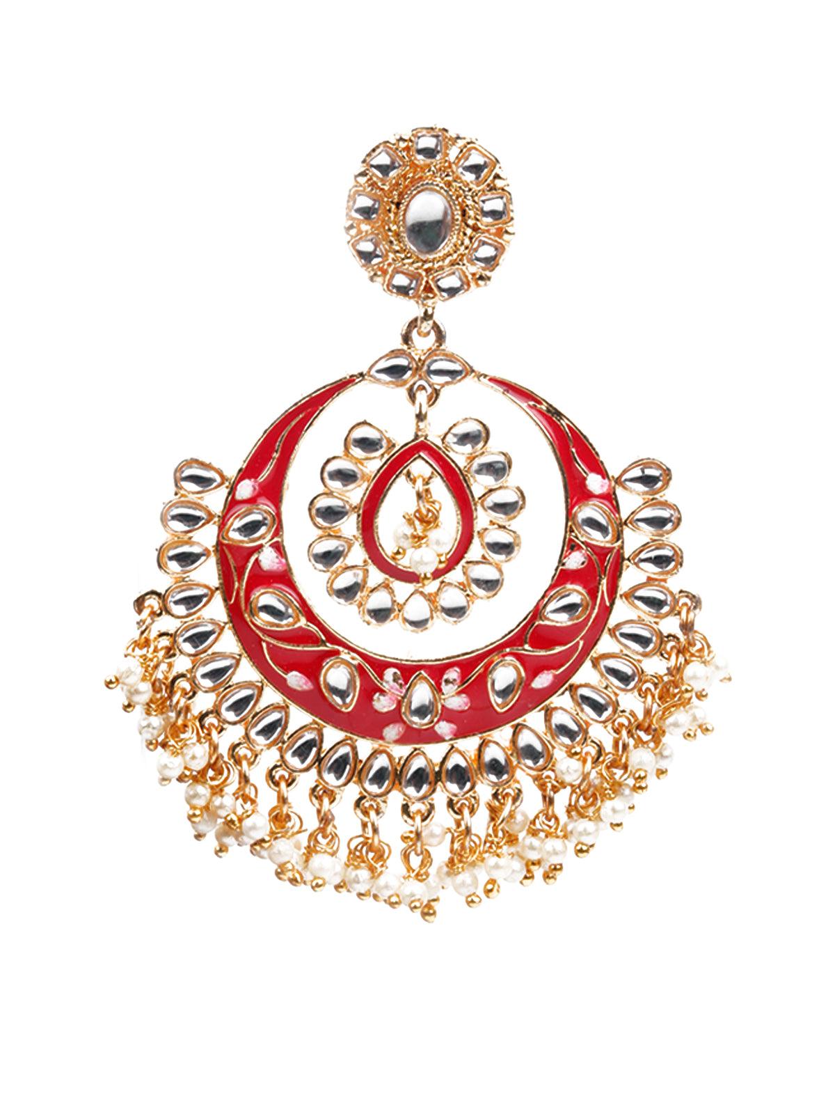Women's Kundan Studded Meenakari Chandbali Earring